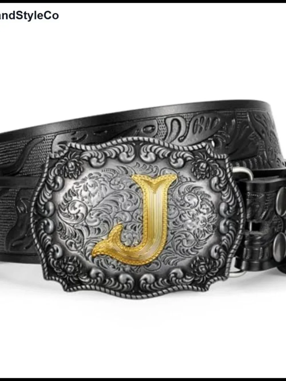 Western Cowboy Belt with Detachable Initial Gold Buckle Faux Leather for Men